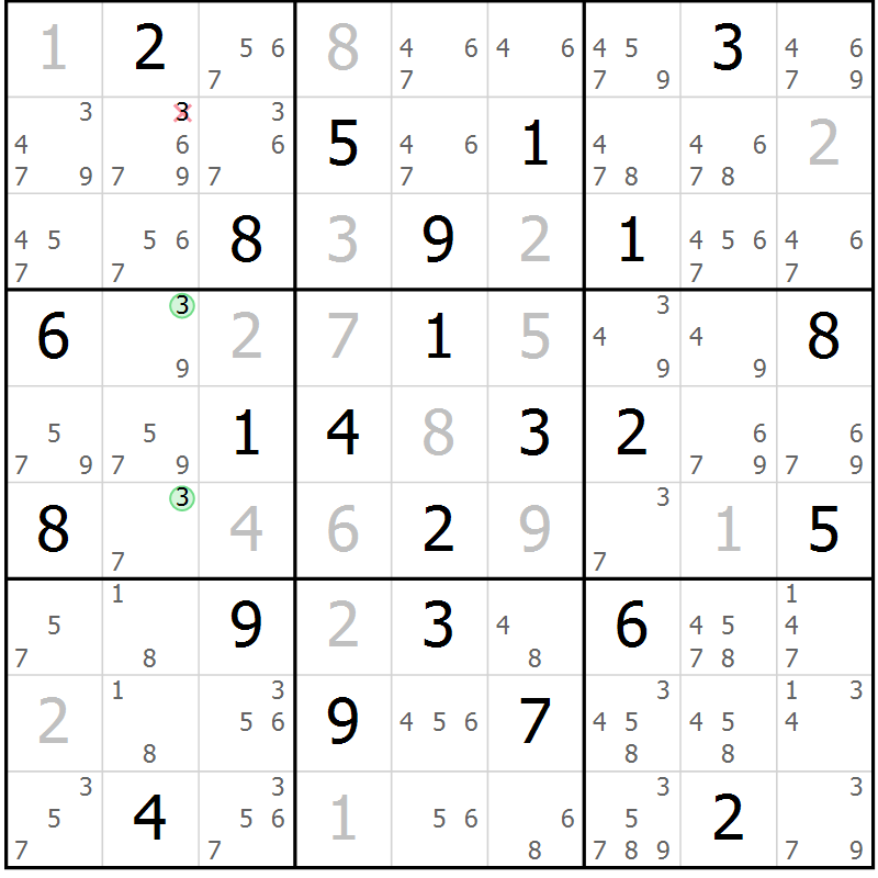 Position des candidats pour la solution de la Gr 22 page 25 du magazine de sudoku Maestro n° 085