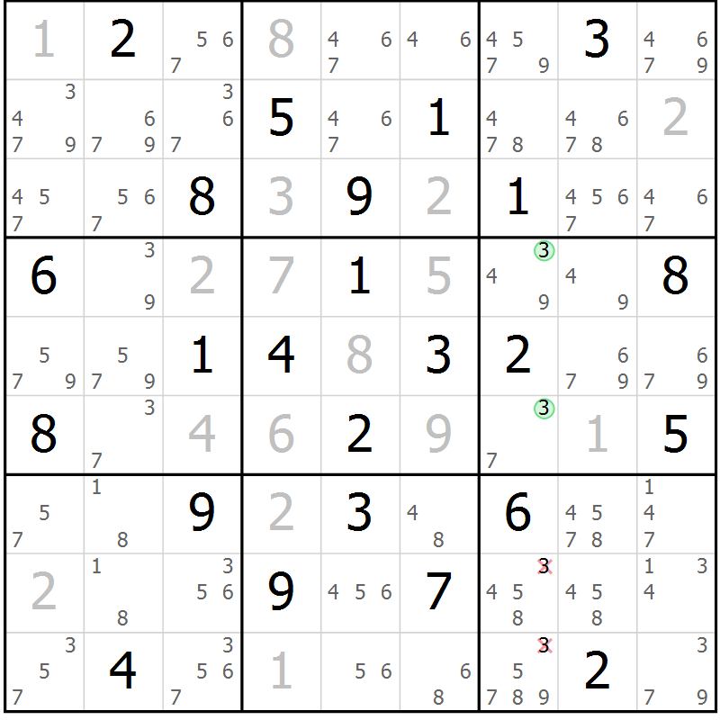 Position des candidats pour la solution de la Gr 22 page 25 du magazine de sudoku Maestro n° 085
