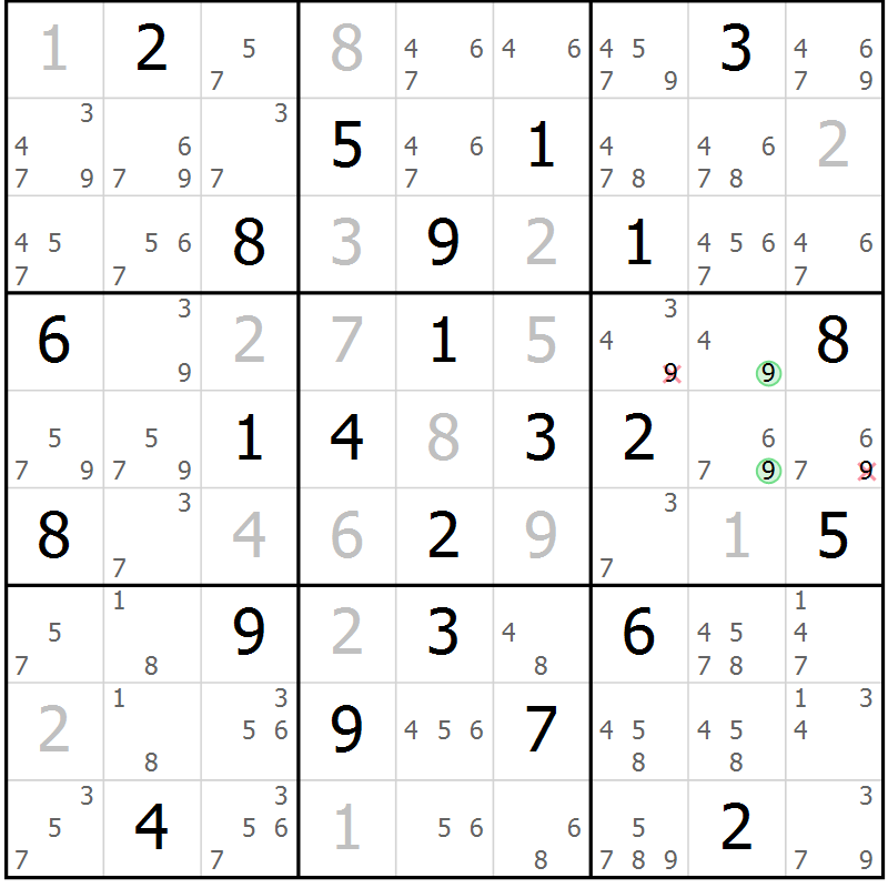Position des candidats pour la solution de la Gr 22 page 25 du magazine de sudoku Maestro n° 085