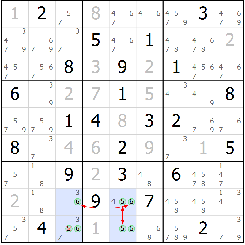Position des candidats pour la solution de la Gr 22 page 25 du magazine de sudoku Maestro n° 085