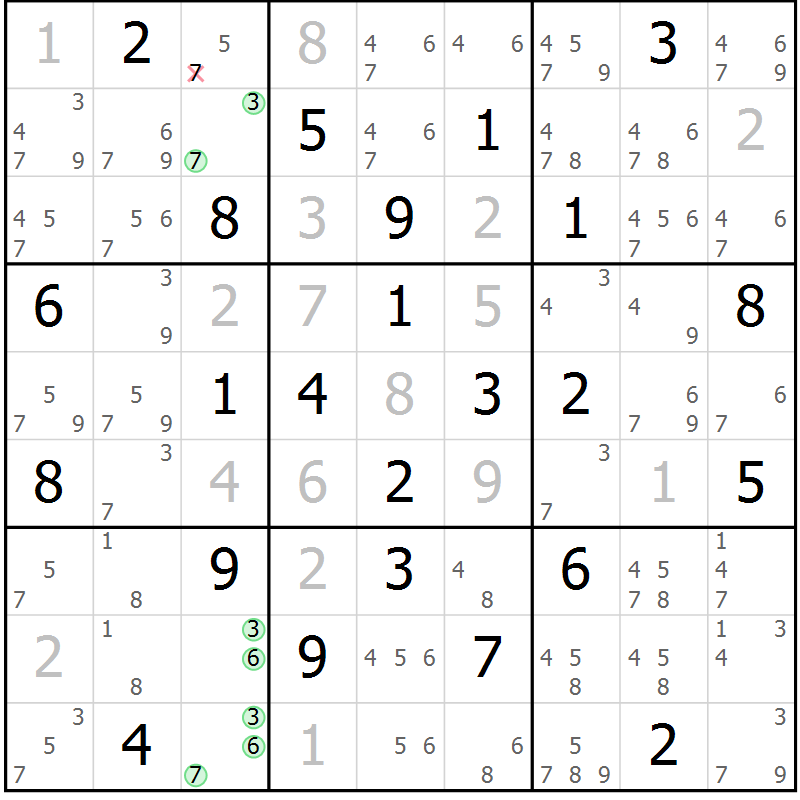 Position des candidats pour la solution de la Gr 22 page 25 du magazine de sudoku Maestro n° 085