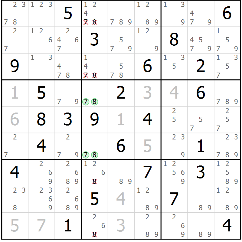 Position des candidats pour la solution de la Gr 23 page 26 du magazine de sudoku Maestro n° 085