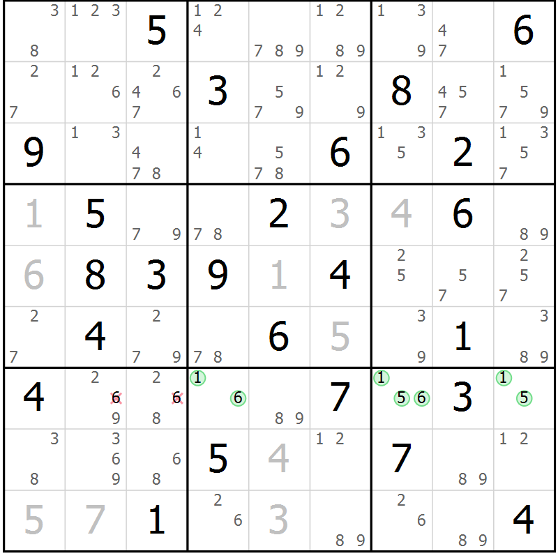 Position des candidats pour la solution de la Gr 23 page 26 du magazine de sudoku Maestro n° 085