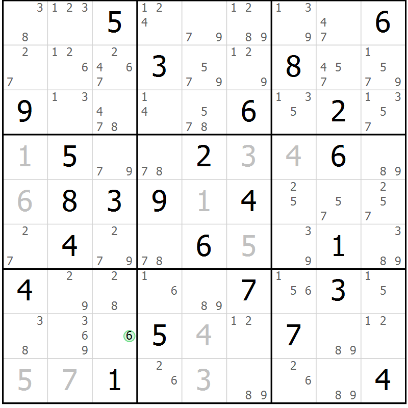 Position des candidats pour la solution de la Gr 23 page 26 du magazine de sudoku Maestro n° 085