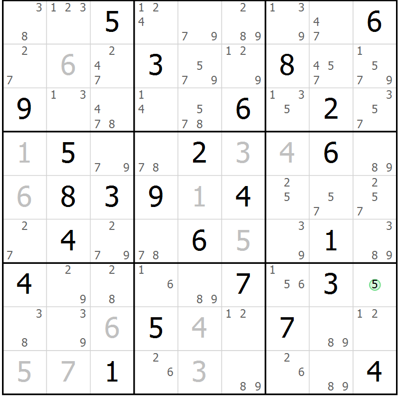 Position des candidats pour la solution de la Gr 23 page 26 du magazine de sudoku Maestro n° 085