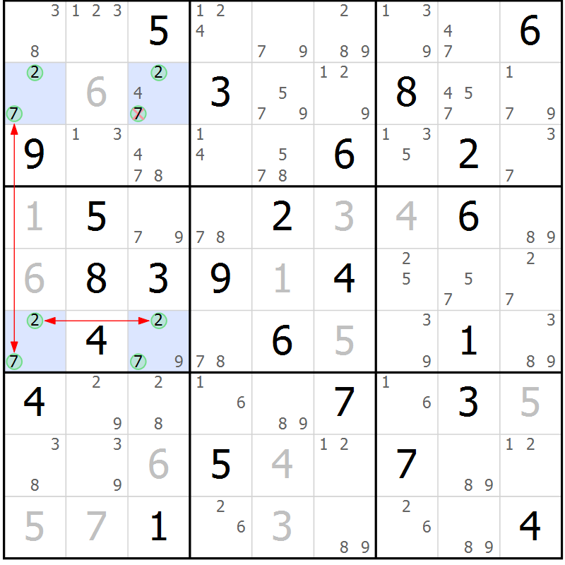 Position des candidats pour la solution de la Gr 23 page 26 du magazine de sudoku Maestro n° 085