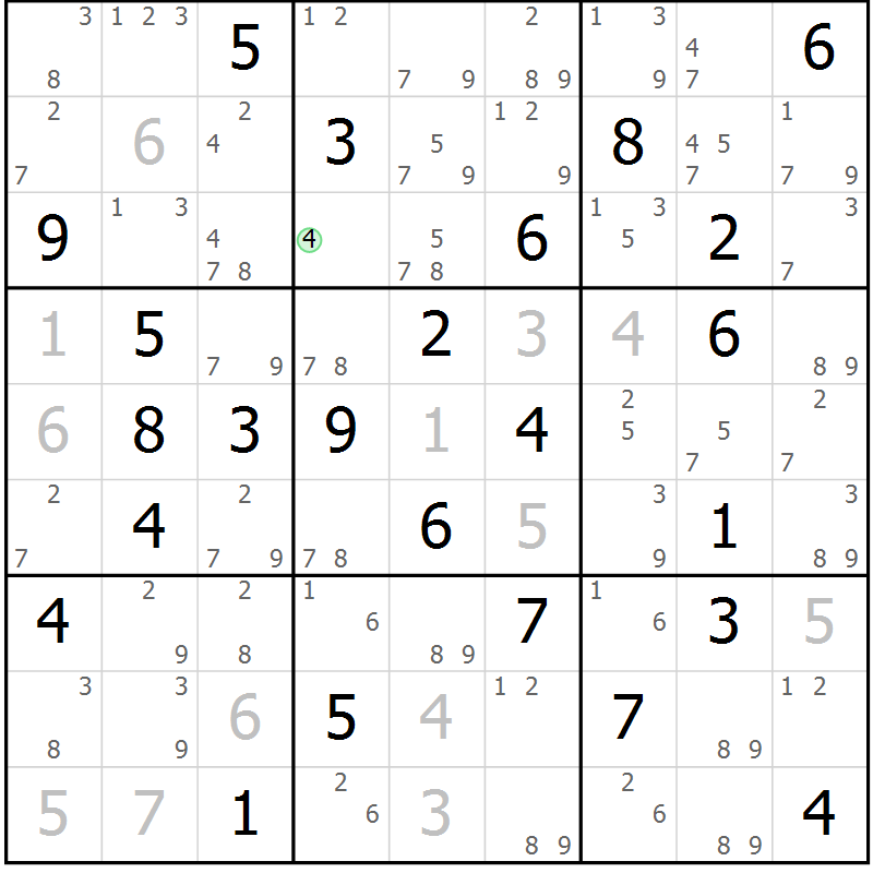 Position des candidats pour la solution de la Gr 23 page 26 du magazine de sudoku Maestro n° 085