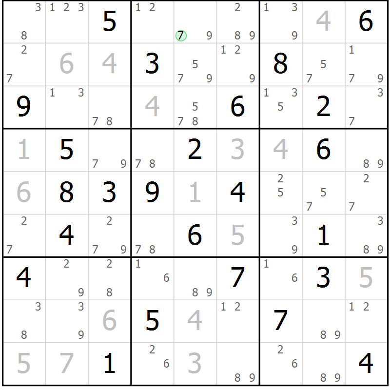 Position des candidats pour la solution de la Gr 23 page 26 du magazine de sudoku Maestro n° 085