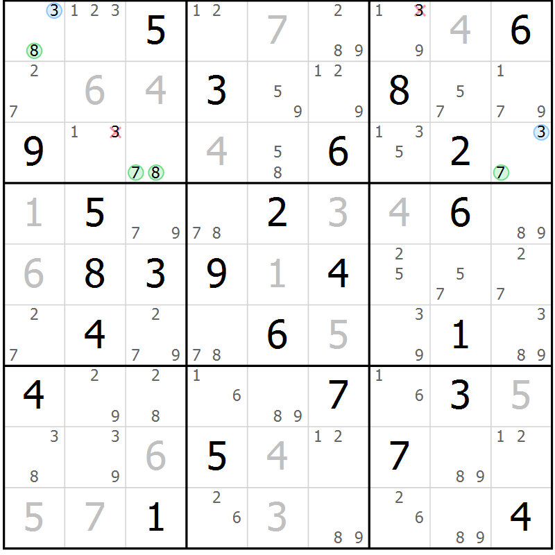 Position des candidats pour la solution de la Gr 23 page 26 du magazine de sudoku Maestro n° 085