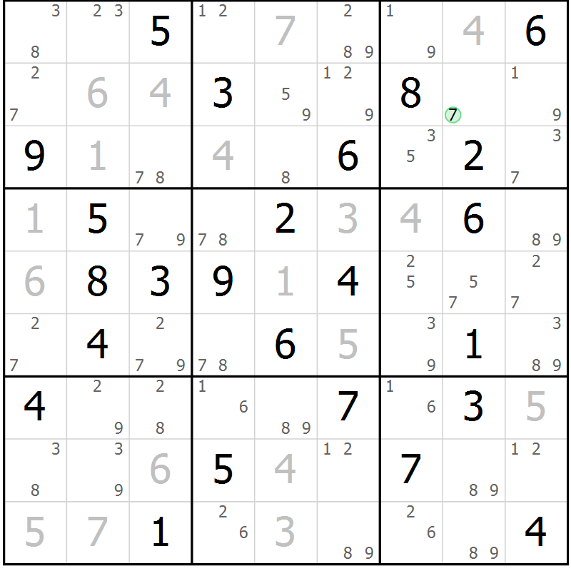 Position des candidats pour la solution de la Gr 23 page 26 du magazine de sudoku Maestro n° 085