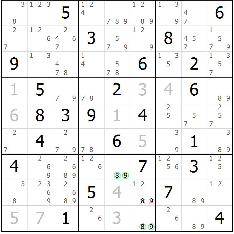 Position des candidats pour la solution de la Gr 23 page 26 du magazine de sudoku Maestro n° 085