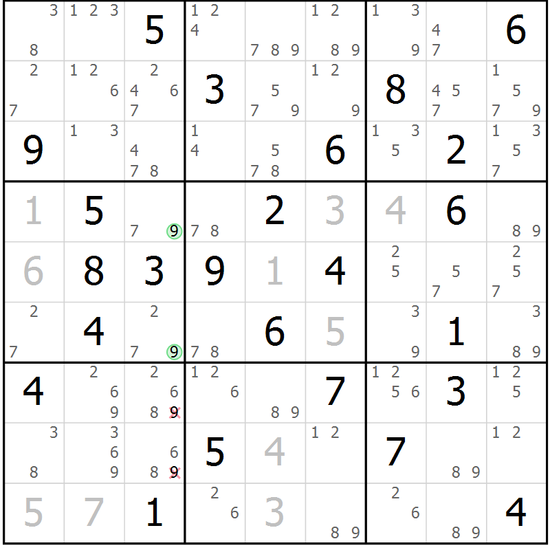 Position des candidats pour la solution de la Gr 23 page 26 du magazine de sudoku Maestro n° 085