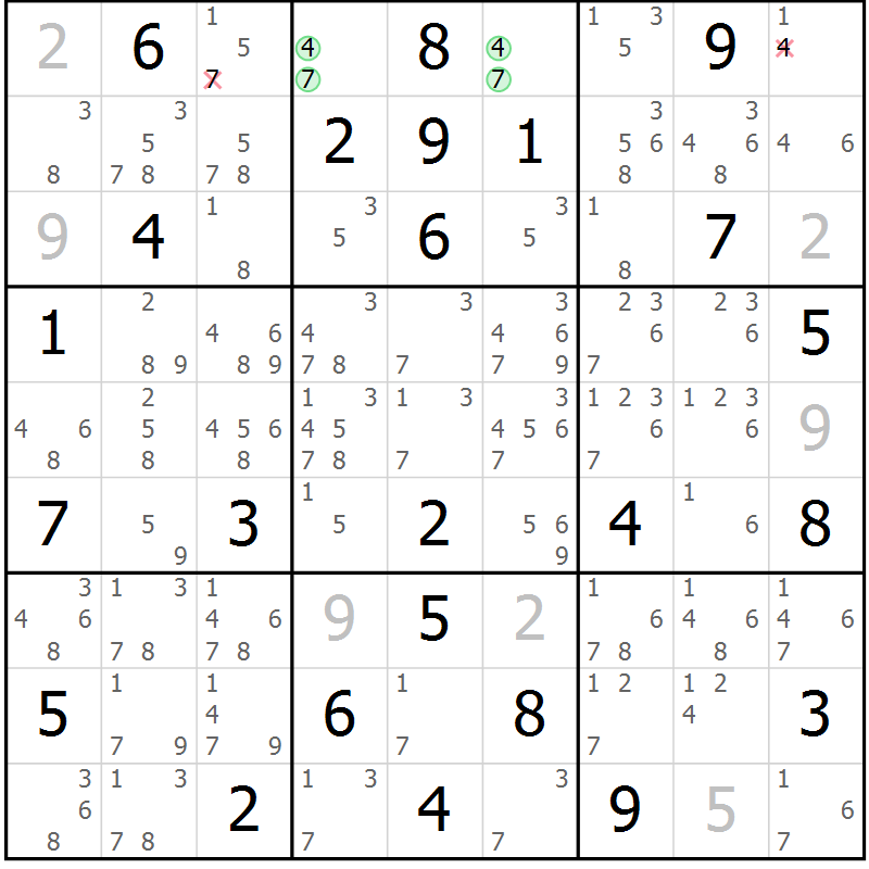 Position des candidats pour la solution de la Gr 24 page 27 du magazine de sudoku Maestro n° 085