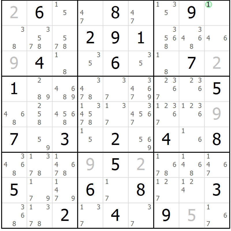Position des candidats pour la solution de la Gr 24 page 27 du magazine de sudoku Maestro n° 085