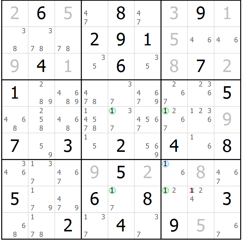 Position des candidats pour la solution de la Gr 24 page 27 du magazine de sudoku Maestro n° 085