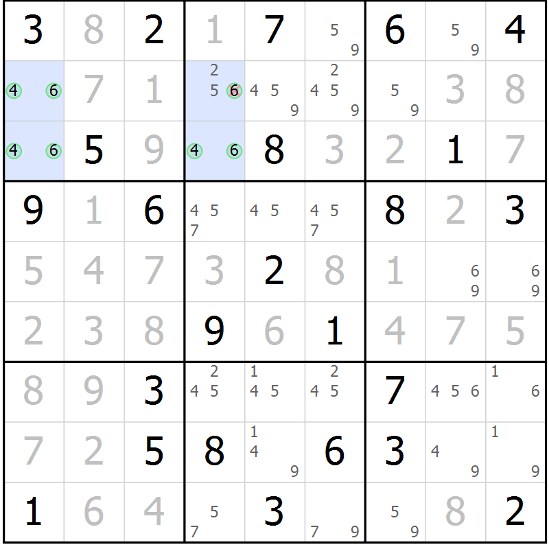 Position des candidats pour la solution de la Gr 25 page 28 du magazine de sudoku Maestro n° 085