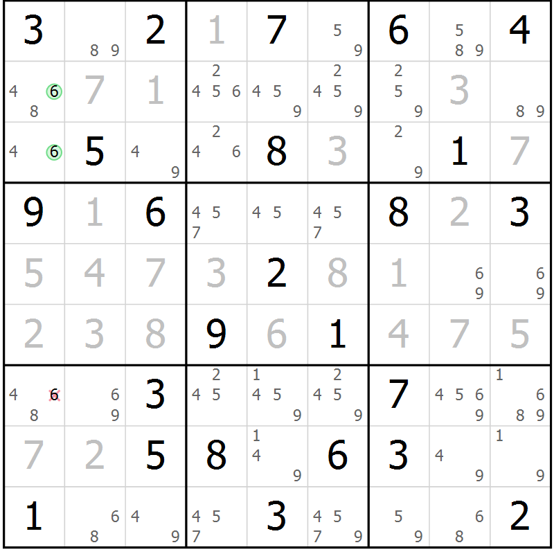 Position des candidats pour la solution de la Gr 25 page 28 du magazine de sudoku Maestro n° 085
