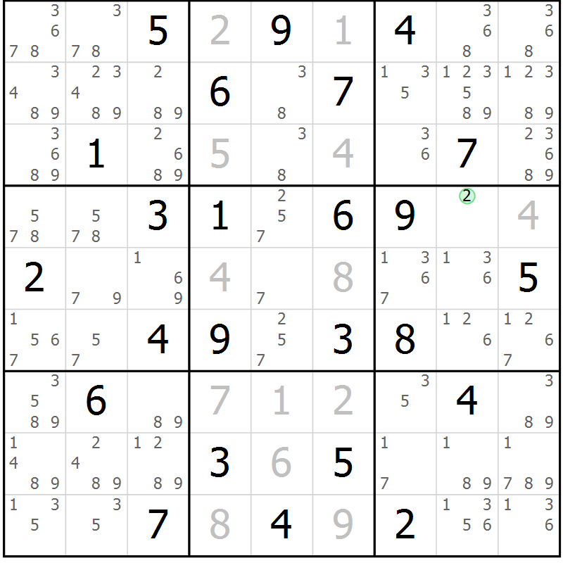Position des candidats pour la solution de la Gr 26 page 29 du magazine de sudoku Maestro n° 085