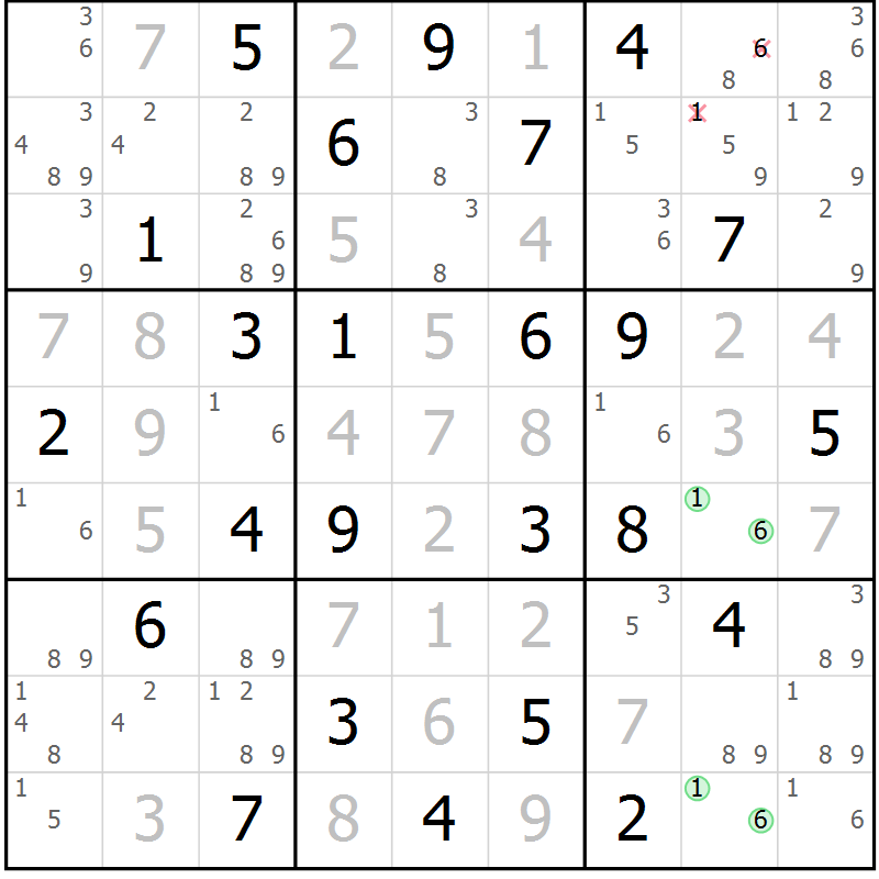 Position des candidats pour la solution de la Gr 26 page 29 du magazine de sudoku Maestro n° 085