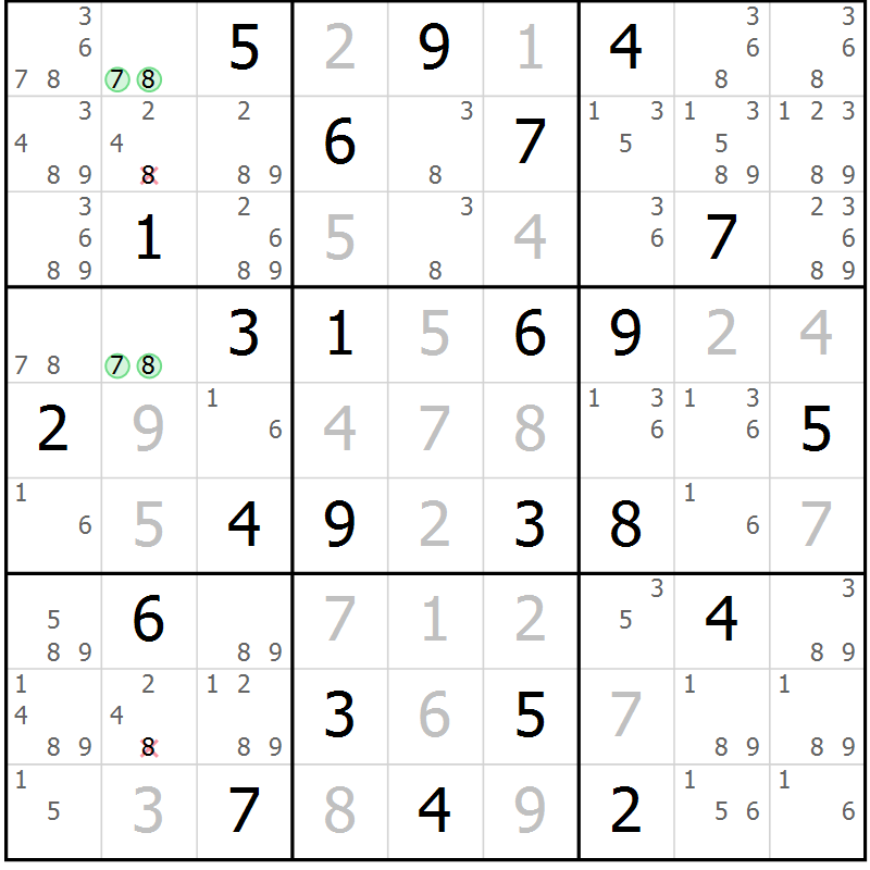 Position des candidats pour la solution de la Gr 26 page 29 du magazine de sudoku Maestro n° 085