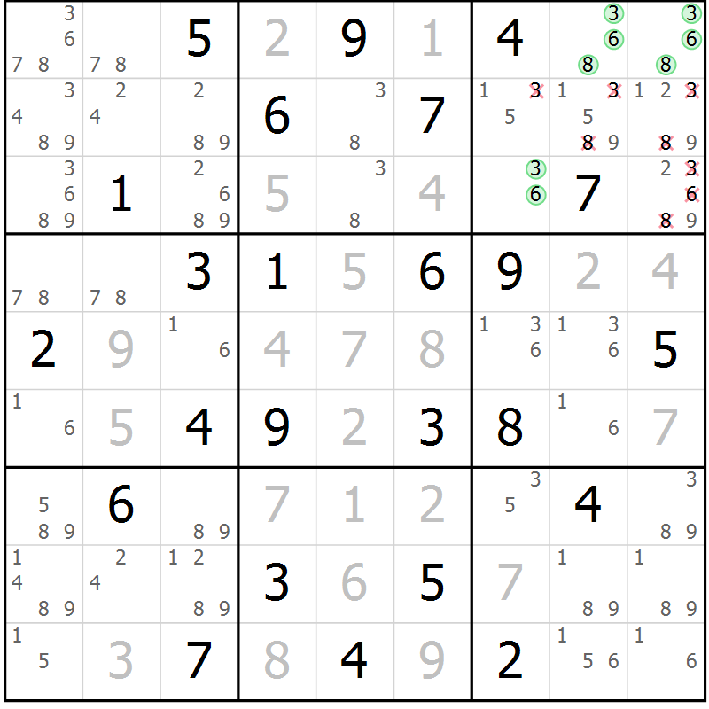 Position des candidats pour la solution de la Gr 26 page 29 du magazine de sudoku Maestro n° 085