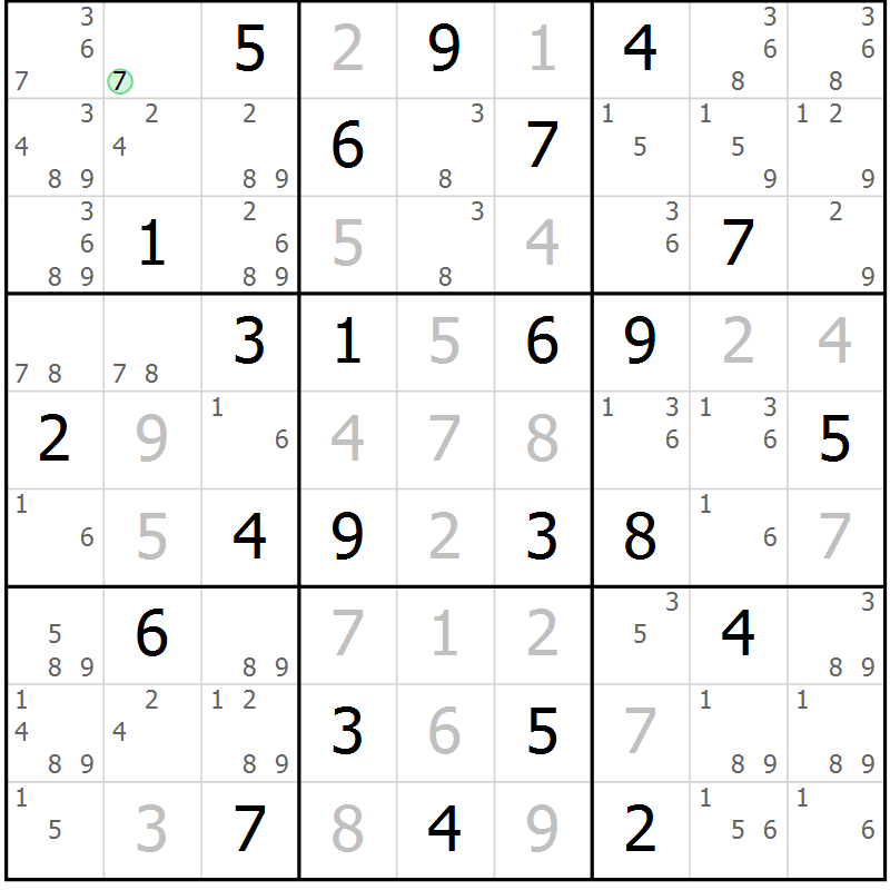 Position des candidats pour la solution de la Gr 26 page 29 du magazine de sudoku Maestro n° 085