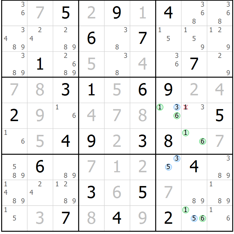 Position des candidats pour la solution de la Gr 26 page 29 du magazine de sudoku Maestro n° 085