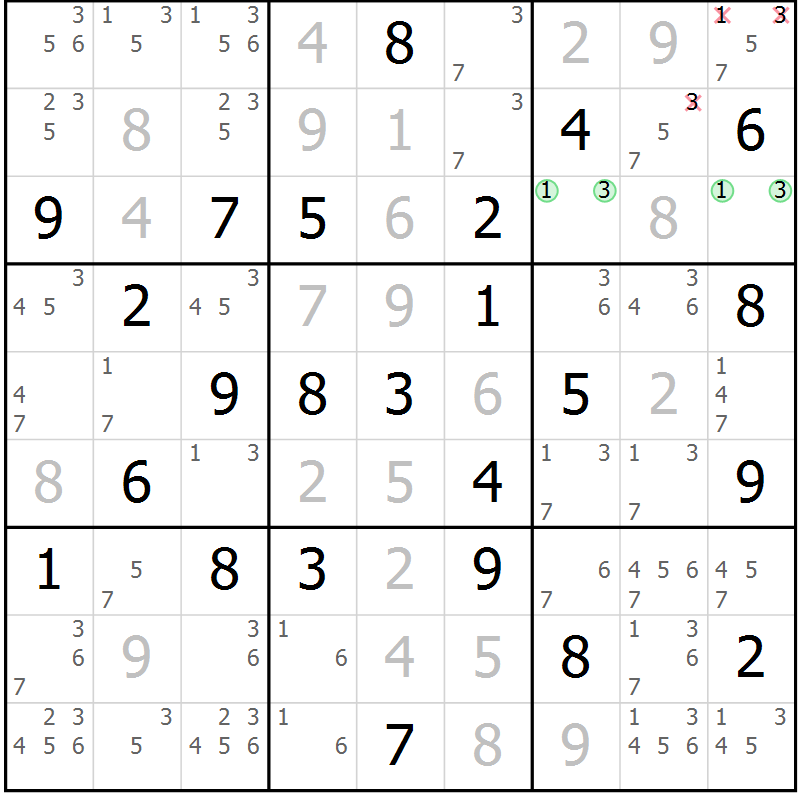 Position des candidats pour la solution de la Gr 27 page 30 du magazine de sudoku Maestro n° 085