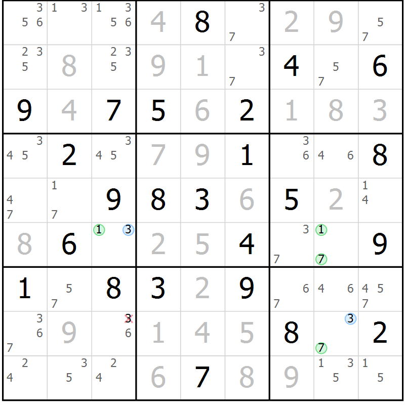 Position des candidats pour la solution de la Gr 27 page 30 du magazine de sudoku Maestro n° 085