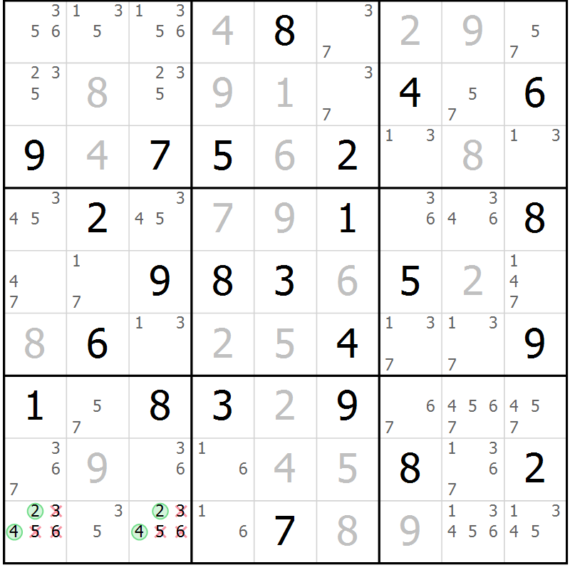 Position des candidats pour la solution de la Gr 27 page 30 du magazine de sudoku Maestro n° 085