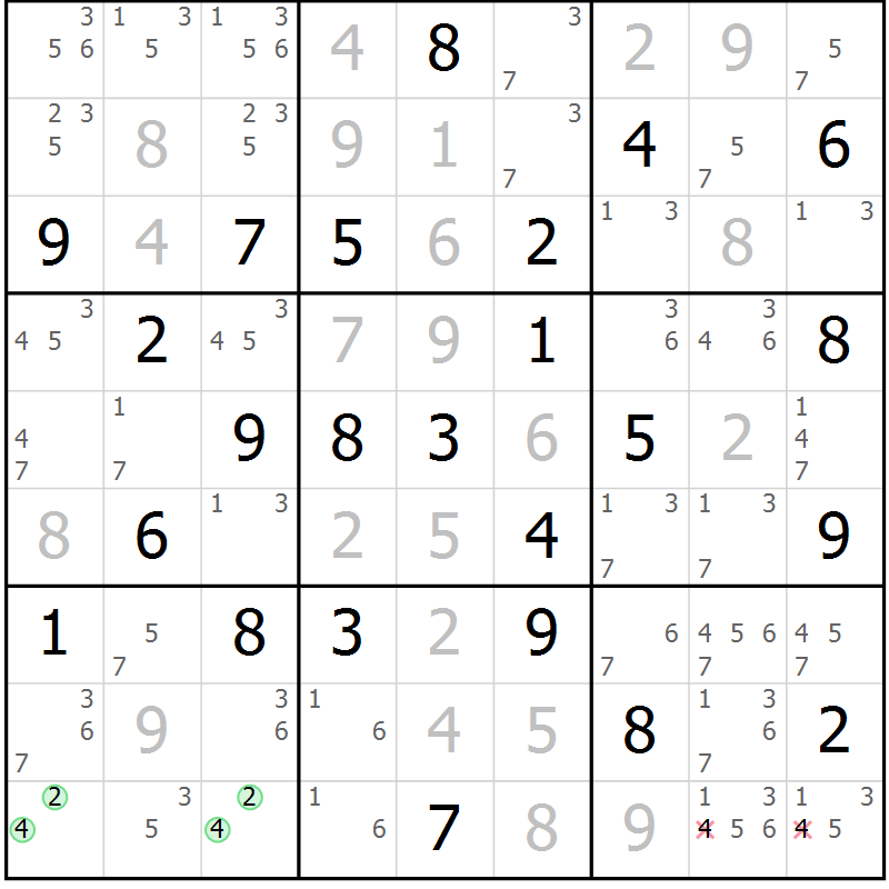 Position des candidats pour la solution de la Gr 27 page 30 du magazine de sudoku Maestro n° 085