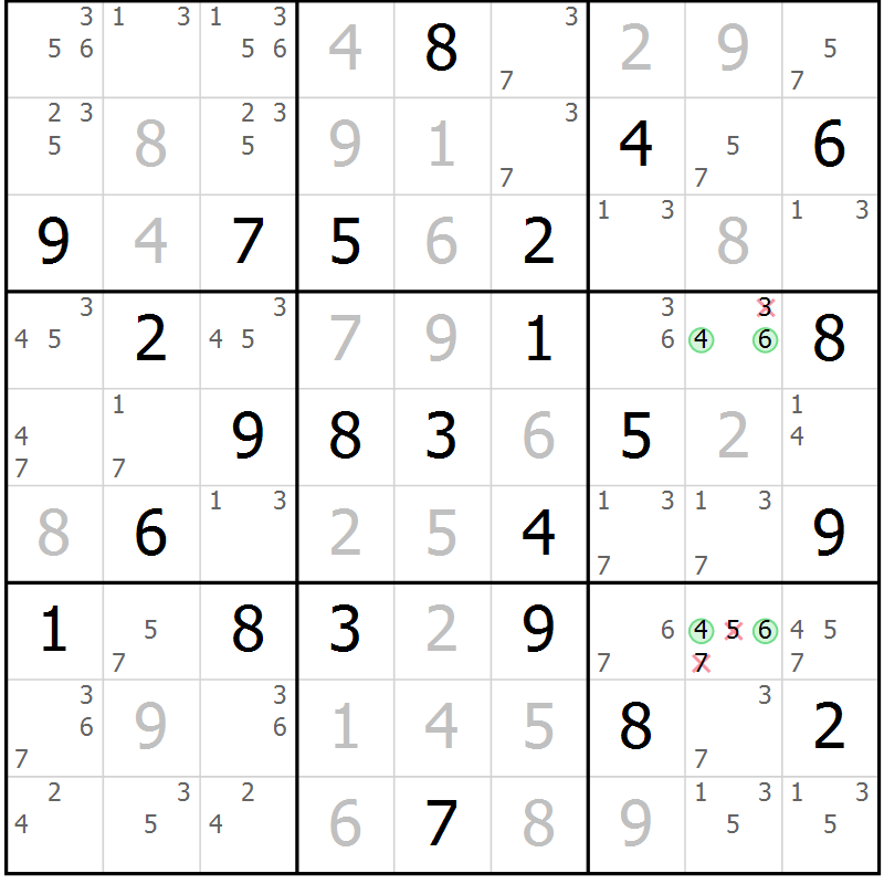 Position des candidats pour la solution de la Gr 27 page 30 du magazine de sudoku Maestro n° 085