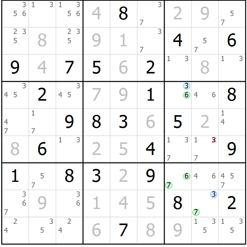 Position des candidats pour la solution de la Gr 27 page 30 du magazine de sudoku Maestro n° 085