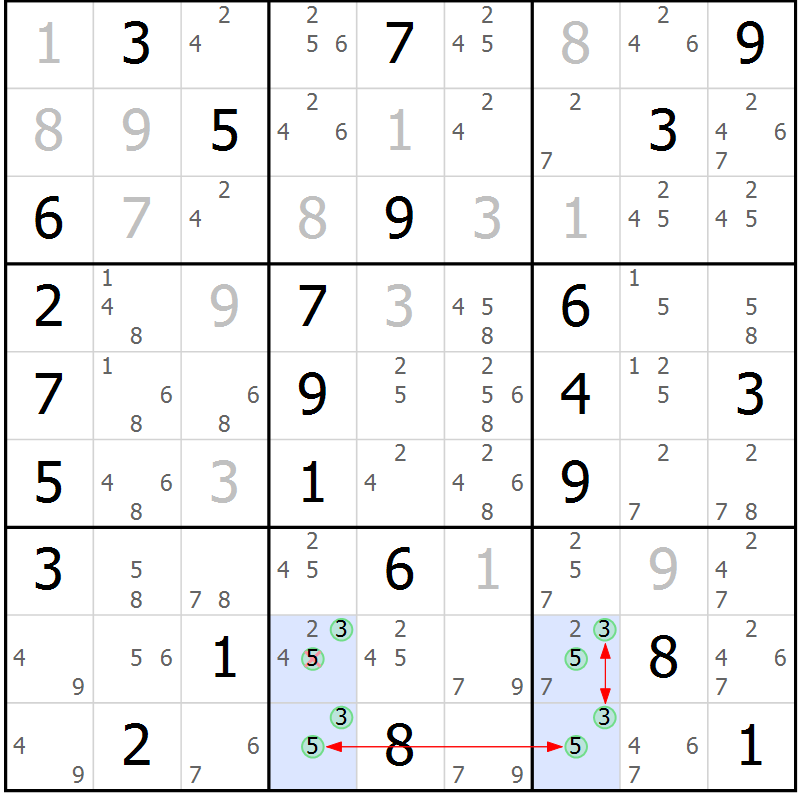 Position des candidats pour la solution de la Gr 28 page 31 du magazine de sudoku Maestro n° 085