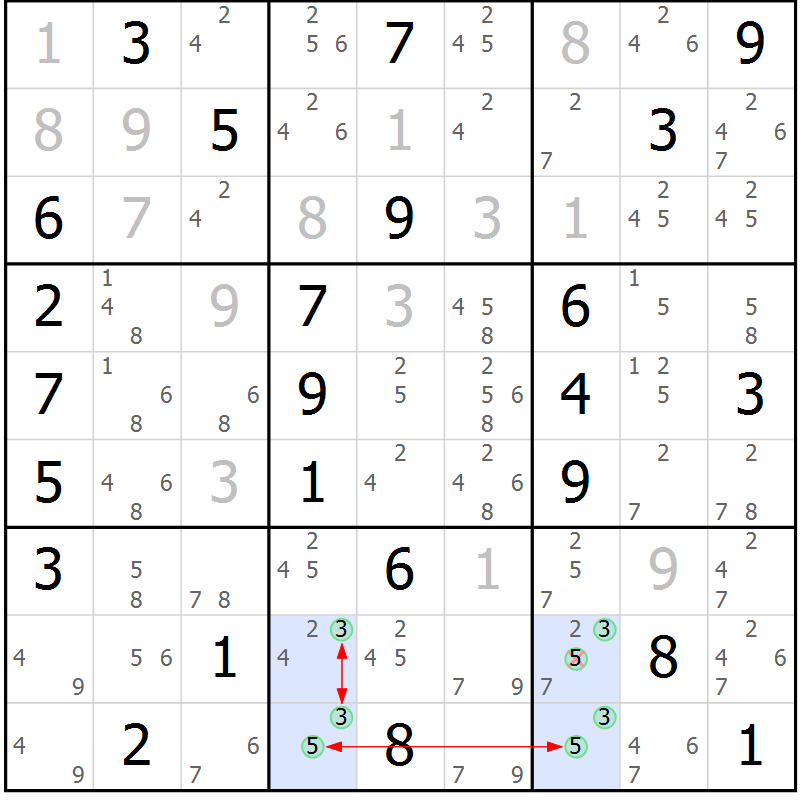 Position des candidats pour la solution de la Gr 28 page 31 du magazine de sudoku Maestro n° 085