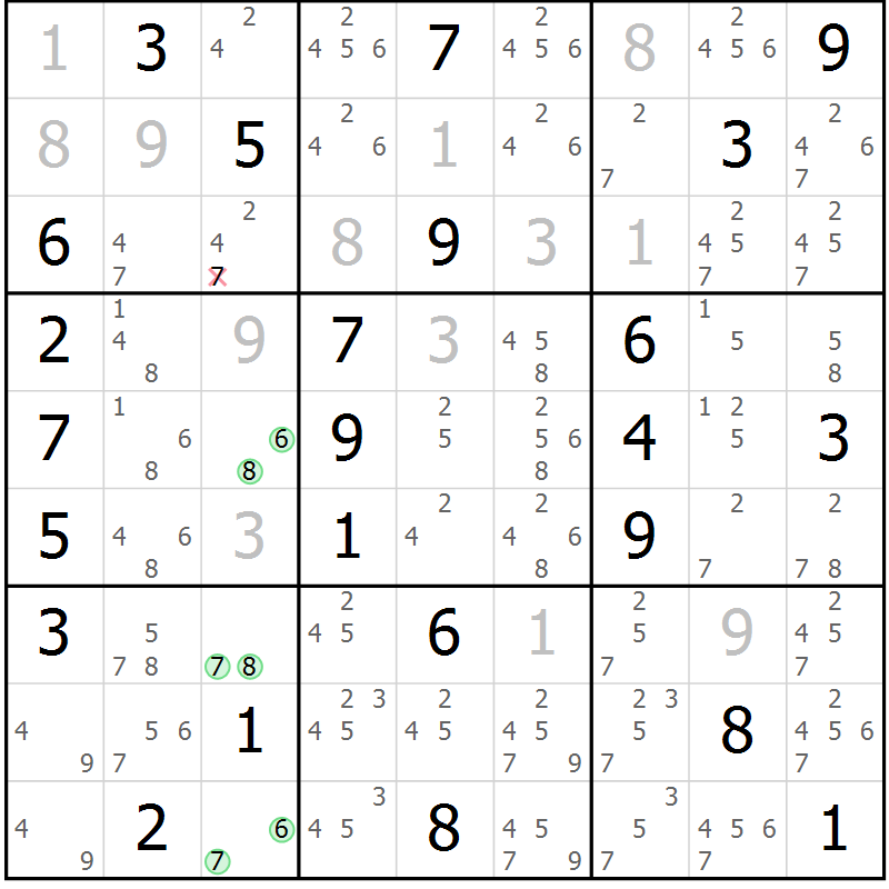 Position des candidats pour la solution de la Gr 28 page 31 du magazine de sudoku Maestro n° 085