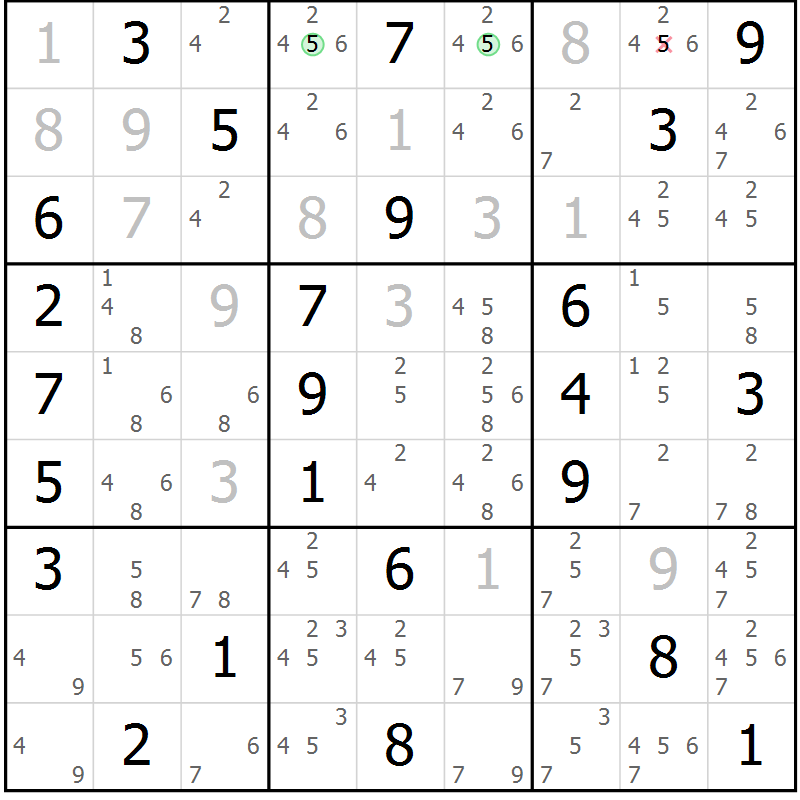 Position des candidats pour la solution de la Gr 28 page 31 du magazine de sudoku Maestro n° 085