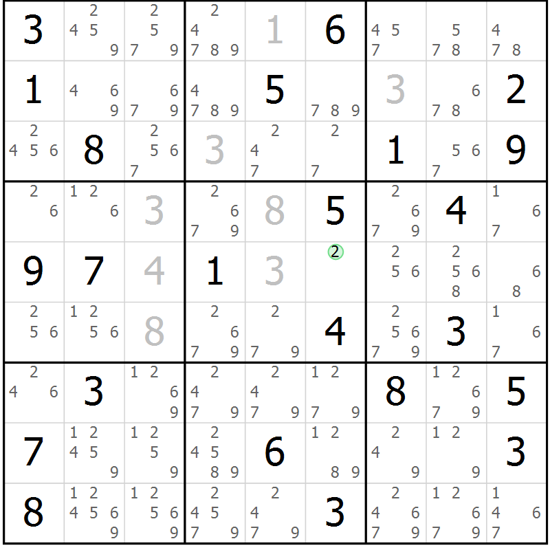 Position des candidats pour la solution de la Gr 29 page 32 du magazine de sudoku Maestro n° 085