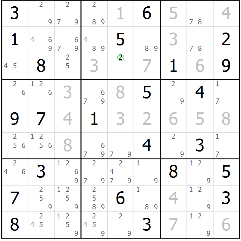 Position des candidats pour la solution de la Gr 29 page 32 du magazine de sudoku Maestro n° 085