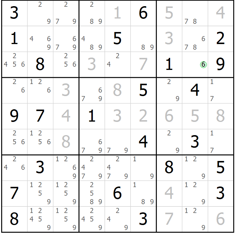 Position des candidats pour la solution de la Gr 29 page 32 du magazine de sudoku Maestro n° 085