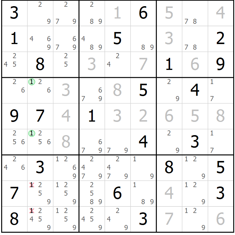 Position des candidats pour la solution de la Gr 29 page 32 du magazine de sudoku Maestro n° 085