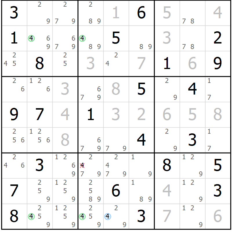 Position des candidats pour la solution de la Gr 29 page 32 du magazine de sudoku Maestro n° 085