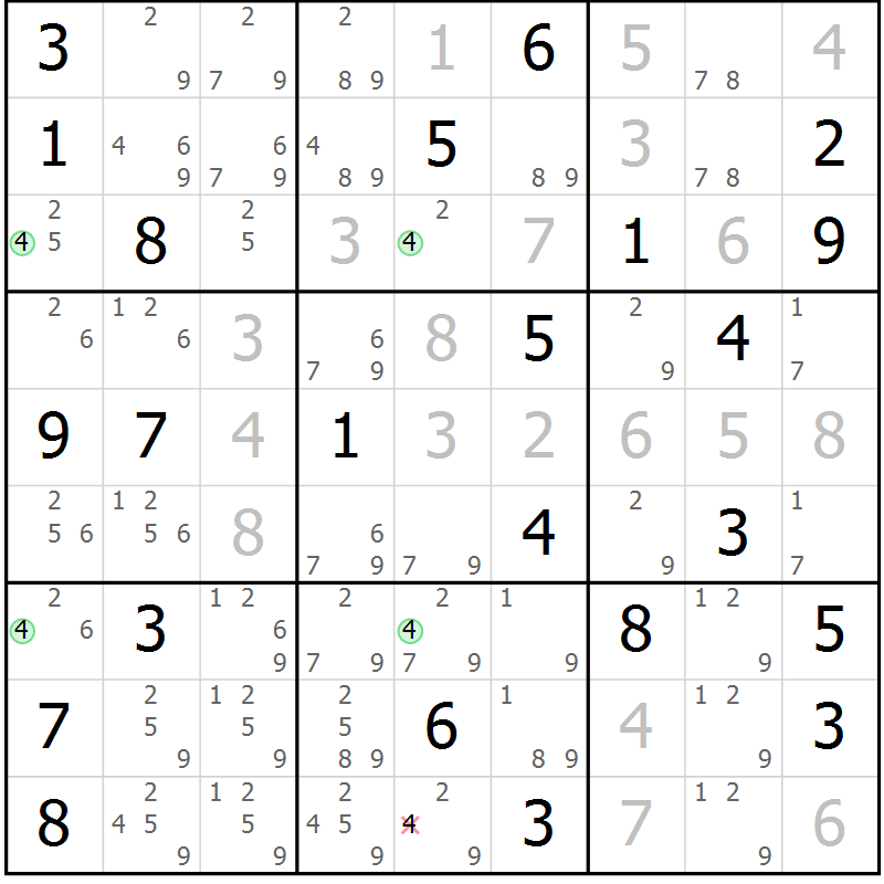 Position des candidats pour la solution de la Gr 29 page 32 du magazine de sudoku Maestro n° 085