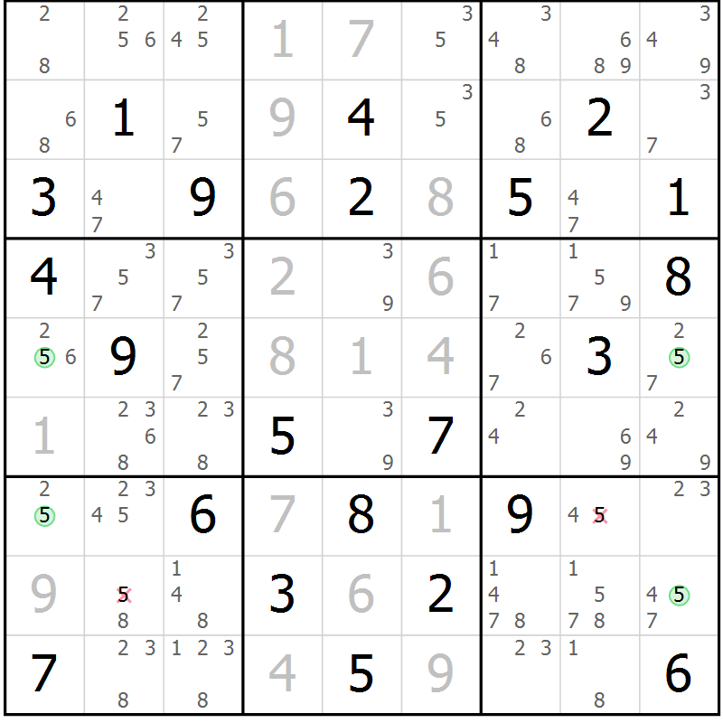 Position des candidats pour la solution de la Gr 3 page 6 du magazine de sudoku Maestro n° 085