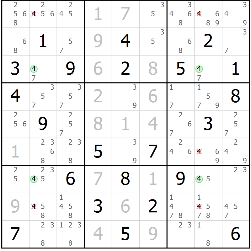 Position des candidats pour la solution de la Gr 3 page 6 du magazine de sudoku Maestro n° 085