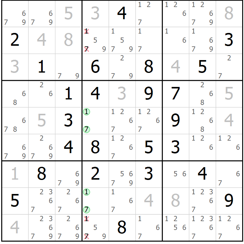 Position des candidats pour la solution de la Gr 30 page 33 du magazine de sudoku Maestro n° 085