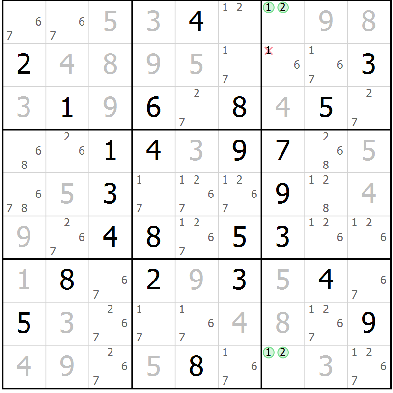 Position des candidats pour la solution de la Gr 30 page 33 du magazine de sudoku Maestro n° 085