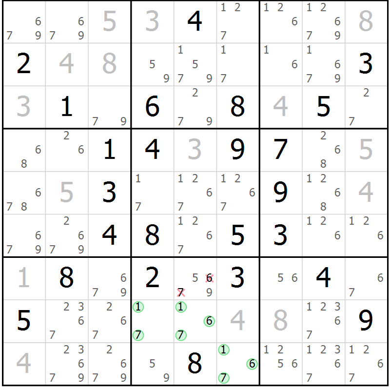 Position des candidats pour la solution de la Gr 30 page 33 du magazine de sudoku Maestro n° 085
