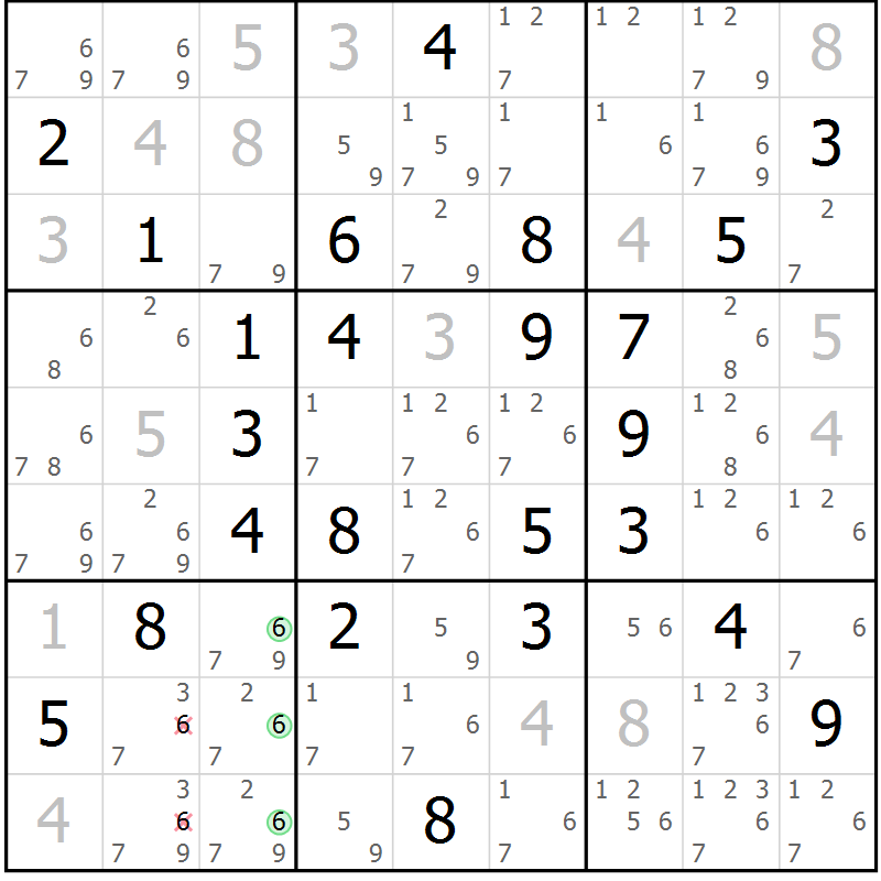 Position des candidats pour la solution de la Gr 30 page 33 du magazine de sudoku Maestro n° 085