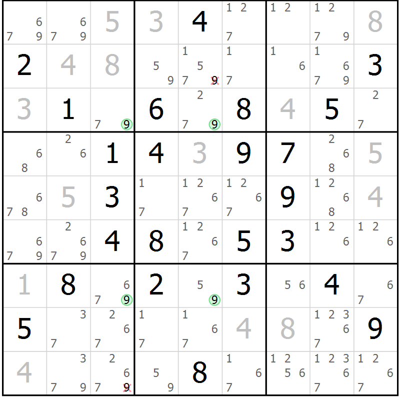 Position des candidats pour la solution de la Gr 30 page 33 du magazine de sudoku Maestro n° 085